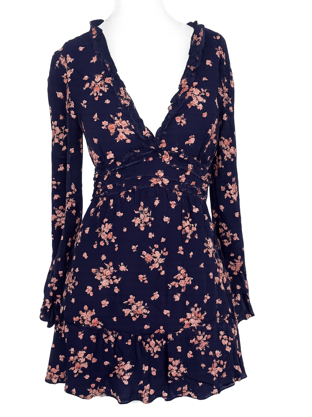 Altar’d State Navy Floral Ruffle Mini Dress NWT XS Boho Romantic - Picture 3 of 4